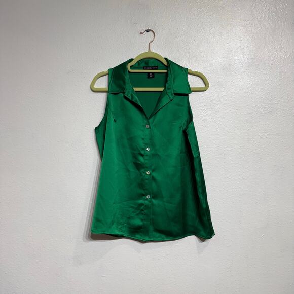 Sincerely Jules Green Satin Button Down Sleeveless Blouse Sz M - Picture 2 of 11